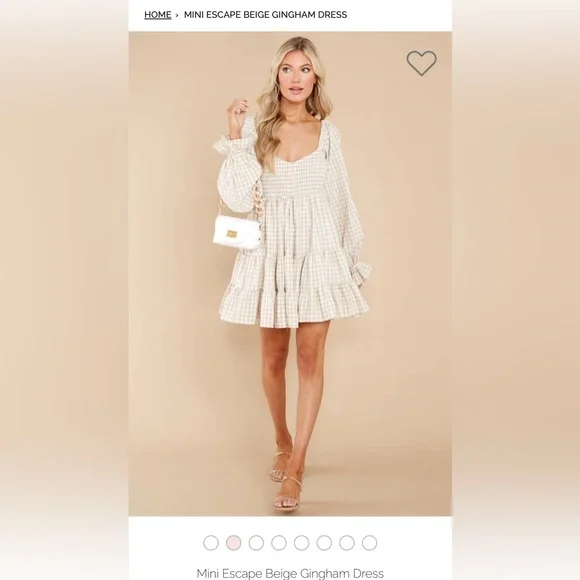 MINI ESCAPE BEIGE GINGHAM DRESS - Picture 1 of 13